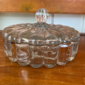 very heavy glass dish with lid